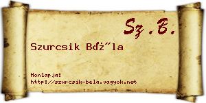 Szurcsik Béla névjegykártya